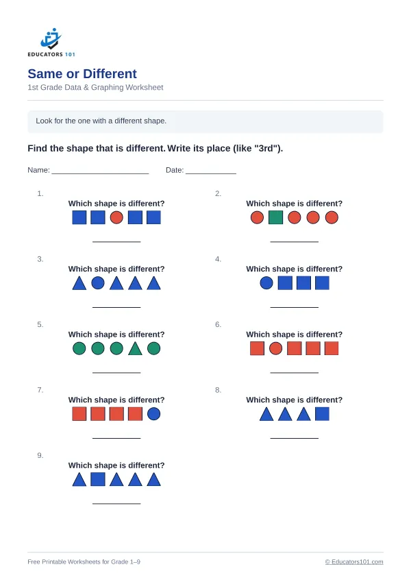 Same or Different worksheet 1 — 1st Grade