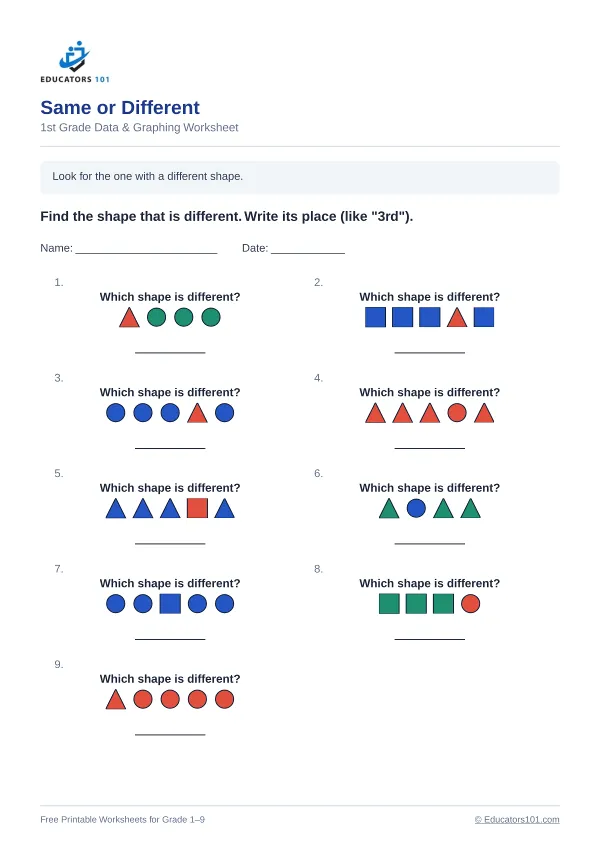 Same or Different worksheet 3 — 1st Grade