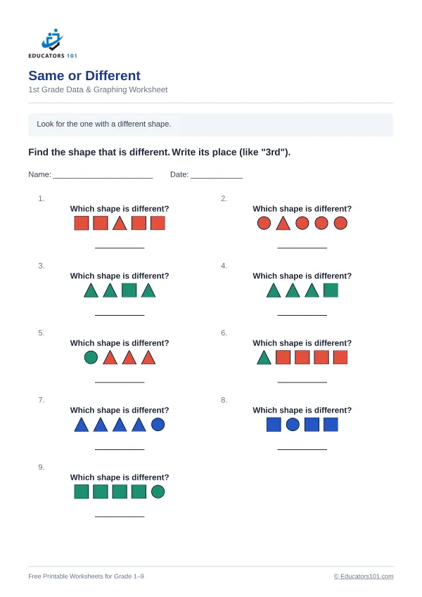 Same or Different worksheet 4 — 1st Grade