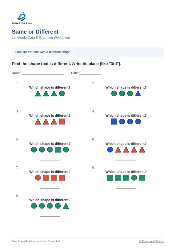 Same or Different worksheet 6 — 1st Grade