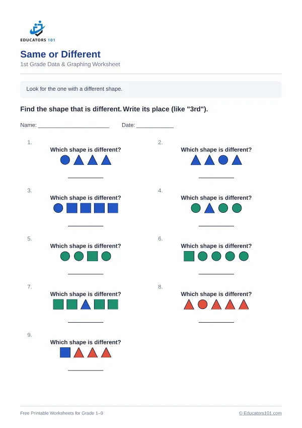 Same or Different worksheet 7 — 1st Grade