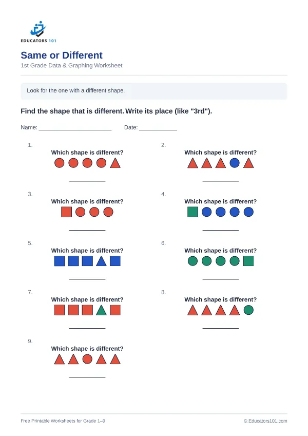 Same or Different worksheet 8 — 1st Grade
