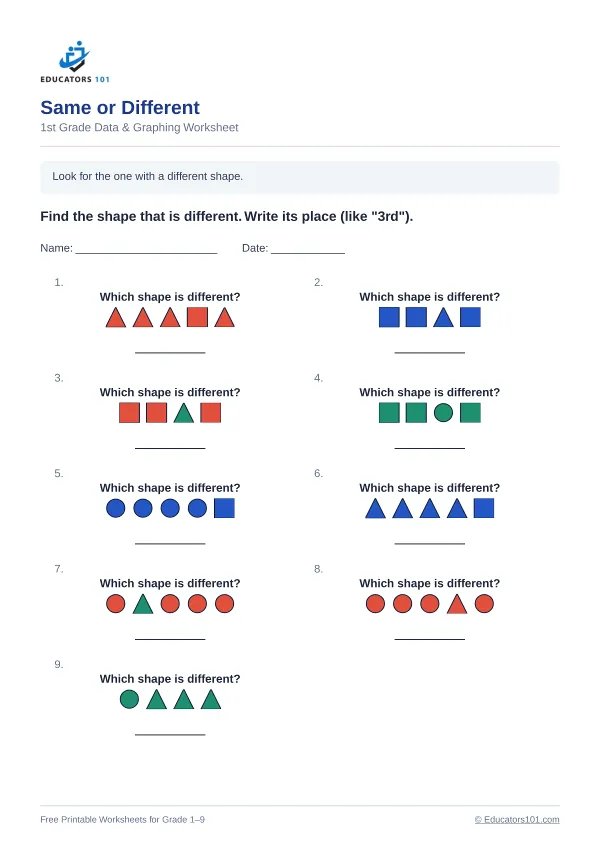 Same or Different worksheet 10 — 1st Grade