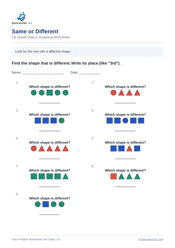 Same or Different worksheet 11 — 1st Grade