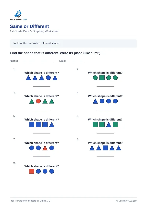 Same or Different worksheet 12 — 1st Grade