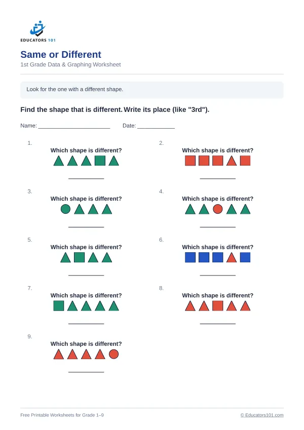 Same or Different worksheet 13 — 1st Grade