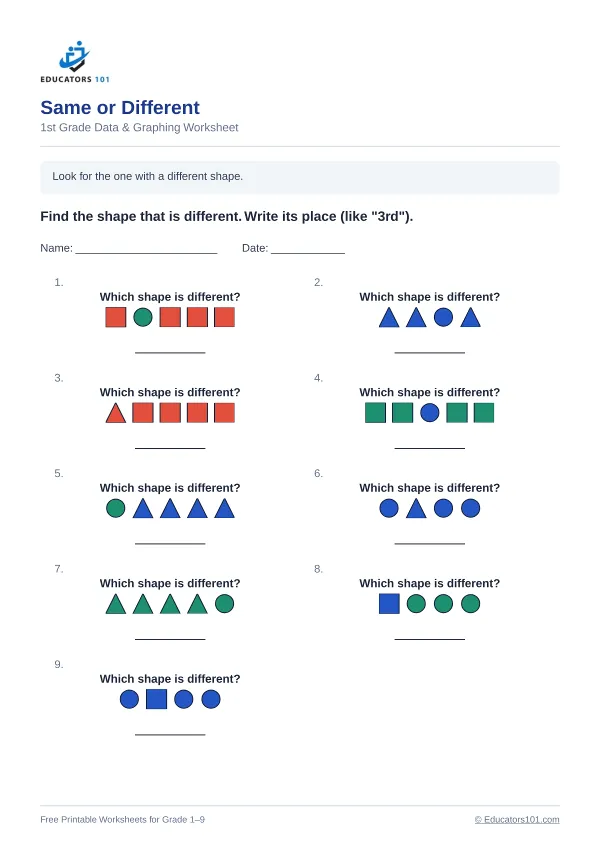 Same or Different worksheet 14 — 1st Grade