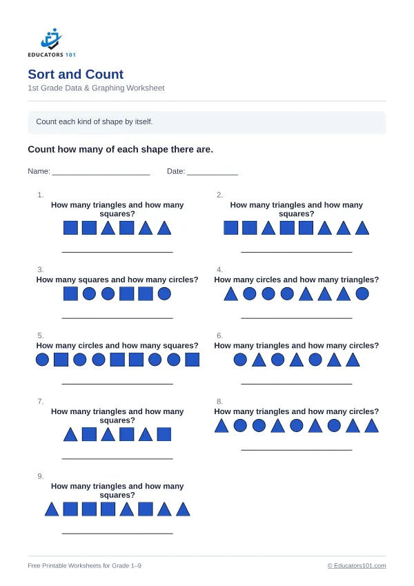 Sort and Count worksheet 9 — 1st Grade
