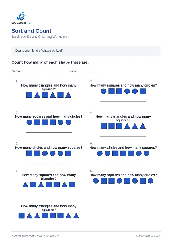 Sort and Count worksheet 11 — 1st Grade