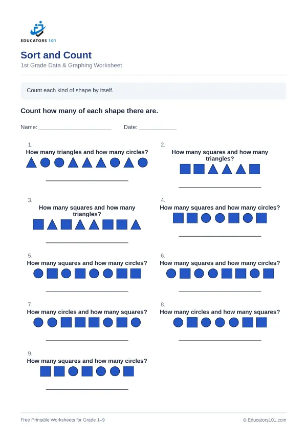 Sort and Count worksheet 12 — 1st Grade