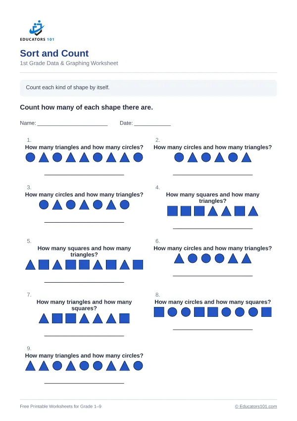 Sort and Count worksheet 15 — 1st Grade