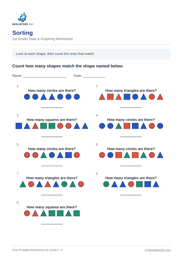 Sorting worksheet 1 — 1st Grade