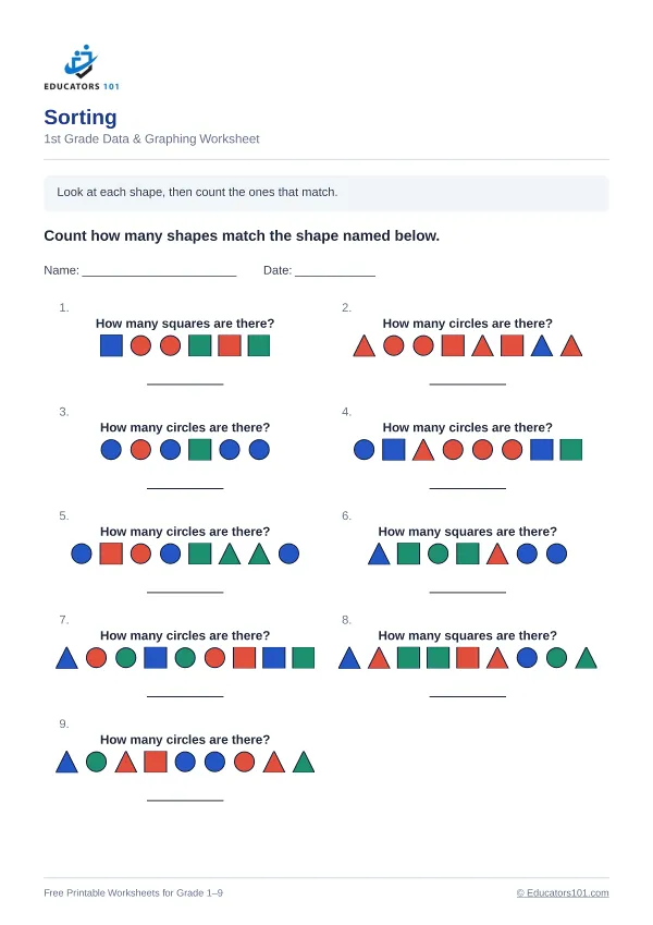 Sorting worksheet 8 — 1st Grade