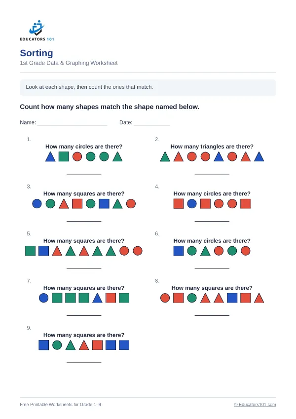 Sorting worksheet 9 — 1st Grade