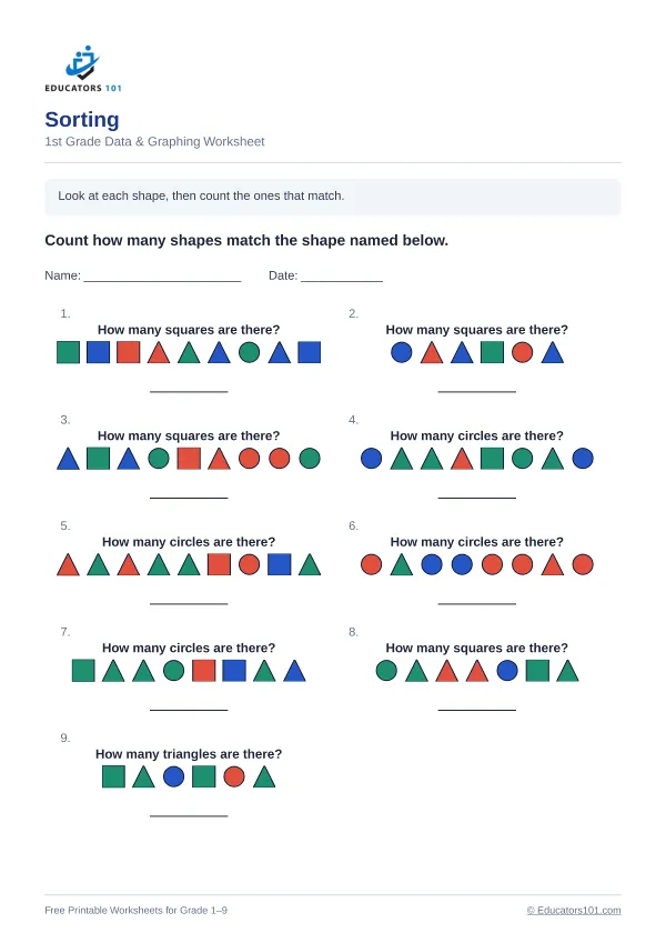 Sorting worksheet 10 — 1st Grade