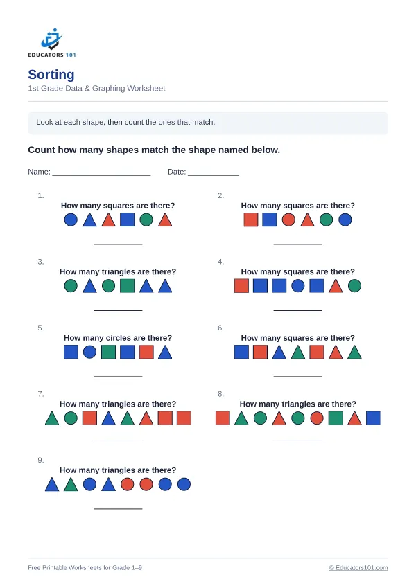 Sorting worksheet 12 — 1st Grade