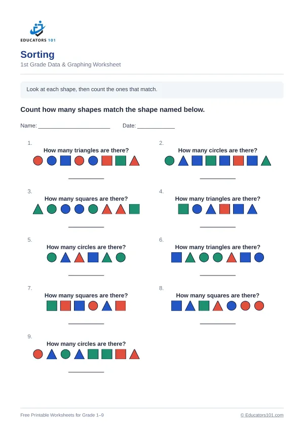 Sorting worksheet 14 — 1st Grade