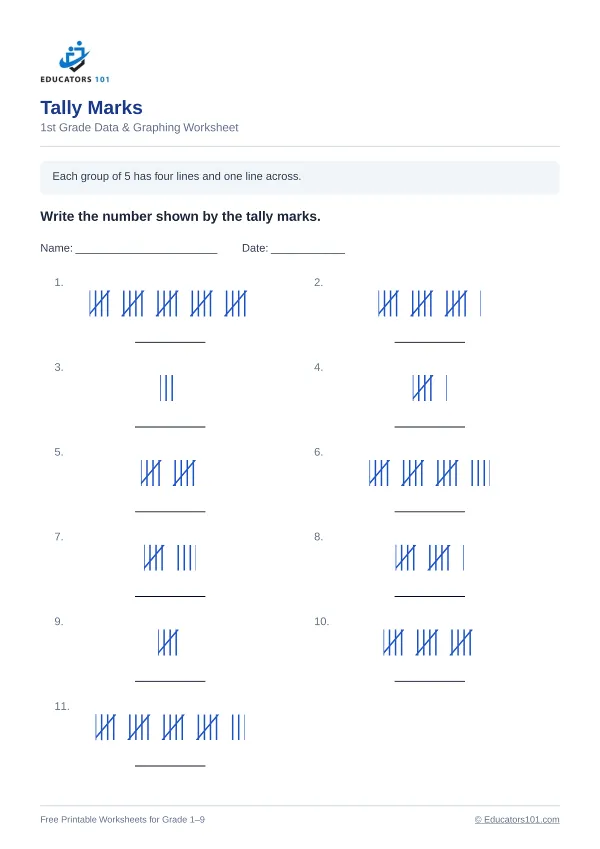 Tally Marks worksheet 1 — 1st Grade