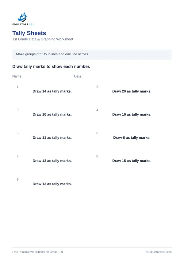 Tally Sheets worksheet 4 — 1st Grade