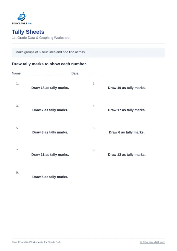 Tally Sheets worksheet 6 — 1st Grade