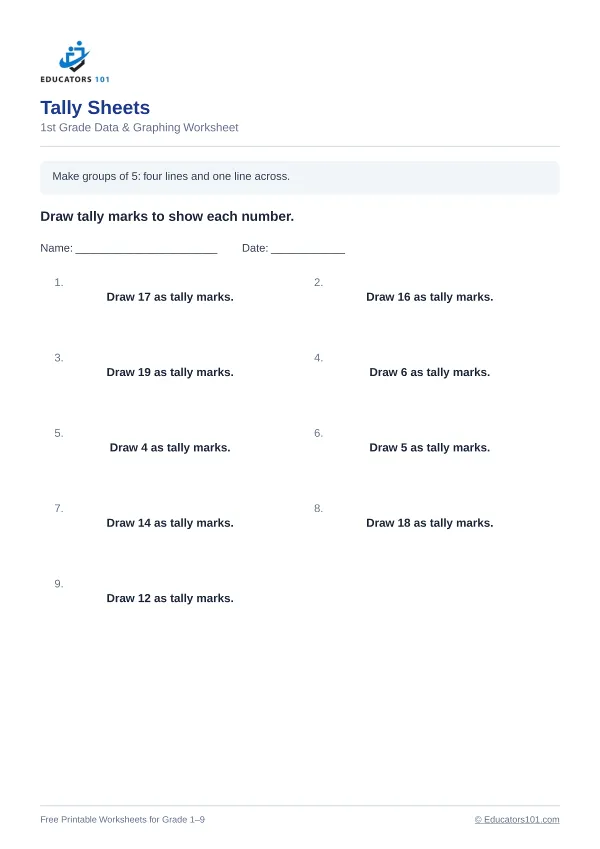 Tally Sheets worksheet 13 — 1st Grade
