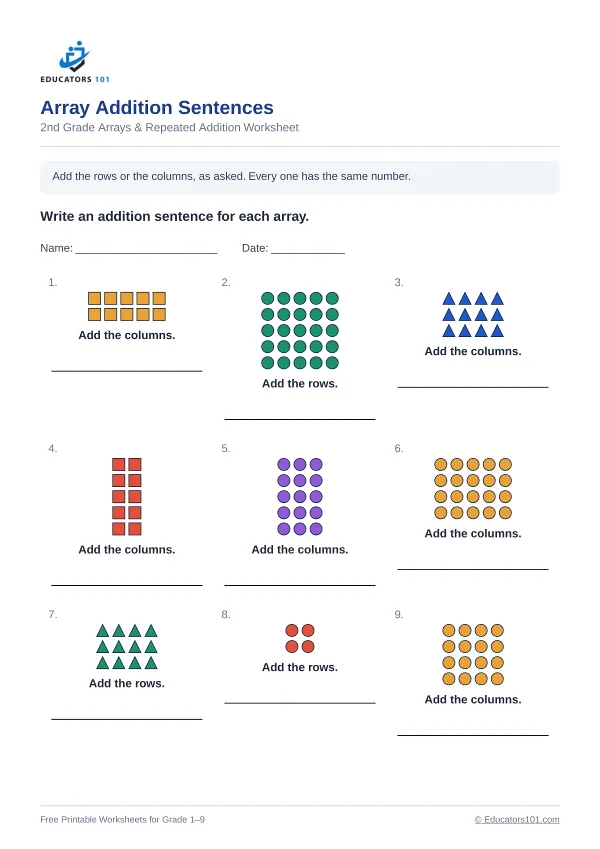 Array Addition Sentences worksheet 12 — 2nd Grade