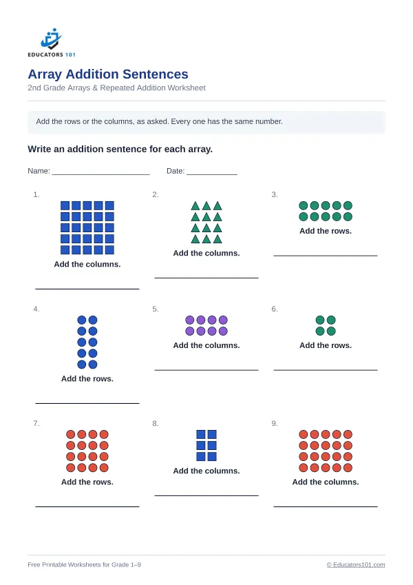Array Addition Sentences worksheet 15 — 2nd Grade