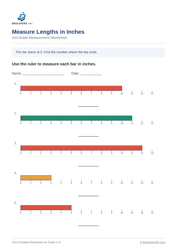 Measure Lengths in Inches worksheet 15 — 2nd Grade