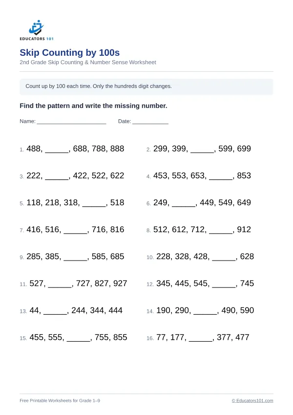 Skip Counting by 100s worksheet 1 — 2nd Grade