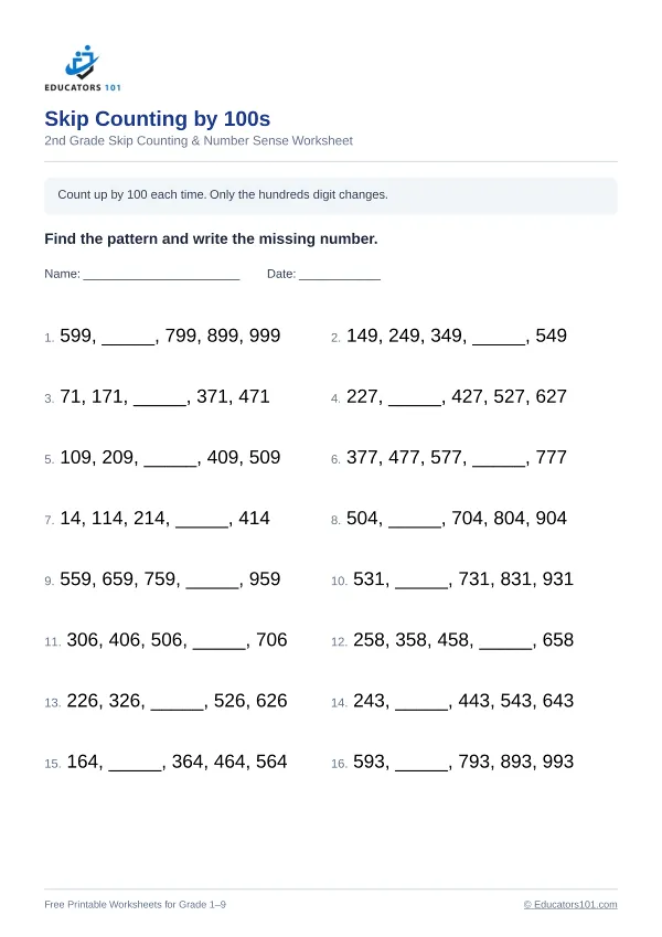 Skip Counting by 100s worksheet 4 — 2nd Grade