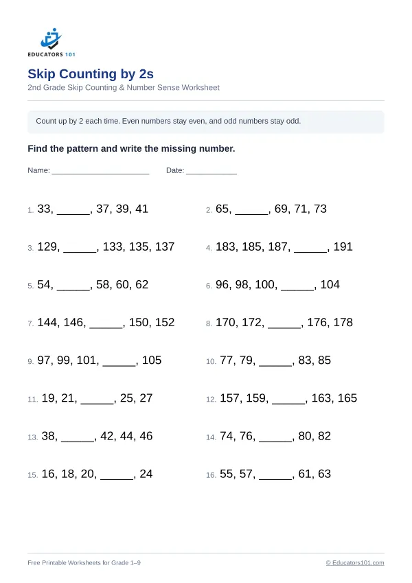 Skip Counting by 2s worksheet 2 — 2nd Grade