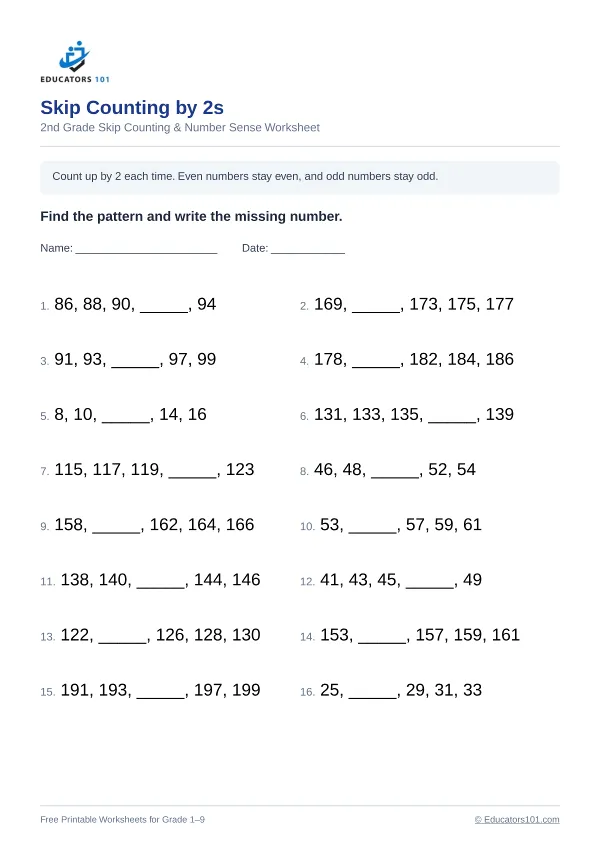Skip Counting by 2s worksheet 4 — 2nd Grade