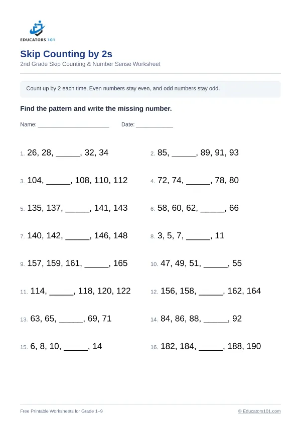 Skip Counting by 2s worksheet 5 — 2nd Grade