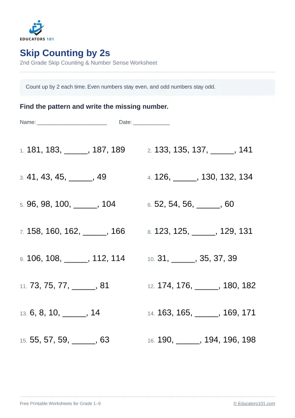 Skip Counting by 2s worksheet 8 — 2nd Grade