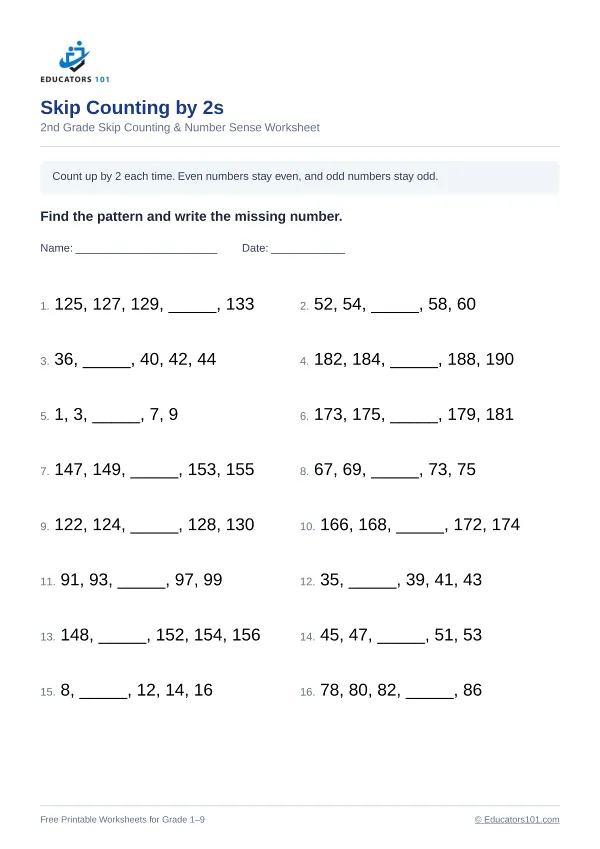 Skip Counting by 2s worksheet 10 — 2nd Grade