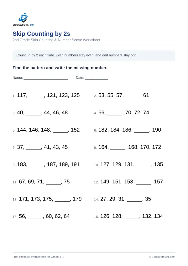 Skip Counting by 2s worksheet 11 — 2nd Grade