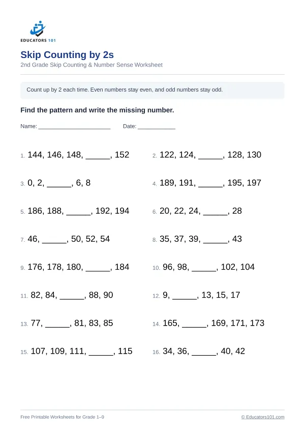 Skip Counting by 2s worksheet 12 — 2nd Grade