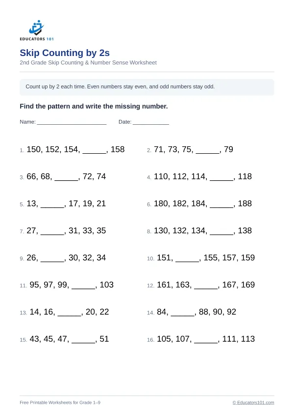 Skip Counting by 2s worksheet 13 — 2nd Grade