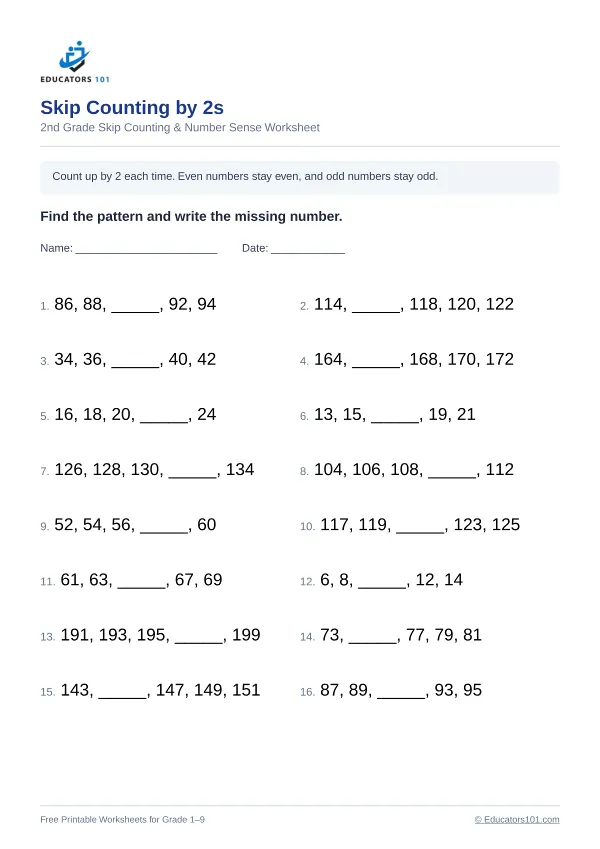 Skip Counting by 2s worksheet 14 — 2nd Grade