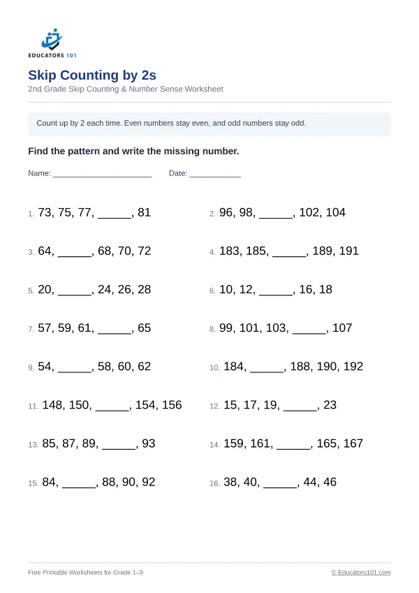 Skip Counting by 2s worksheet 15 — 2nd Grade