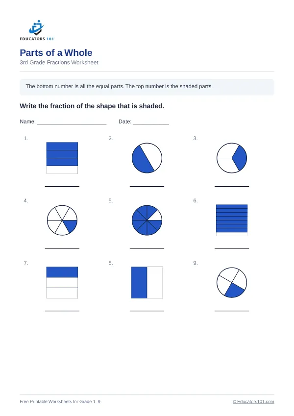 Parts of a Whole worksheet 13 — 3rd Grade