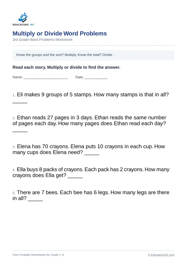 Multiply or Divide Word Problems worksheet 10 — 3rd Grade