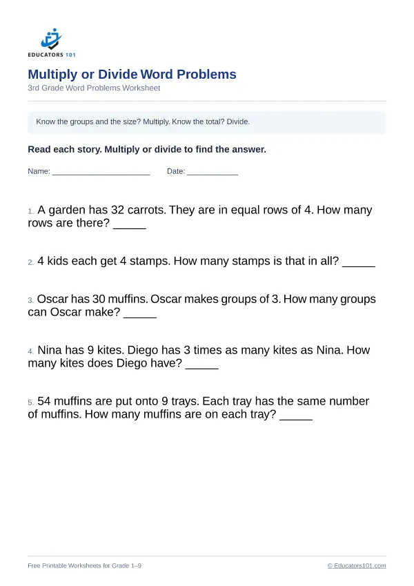 Multiply or Divide Word Problems worksheet 11 — 3rd Grade
