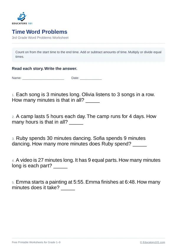 Time Word Problems worksheet 10 — 3rd Grade